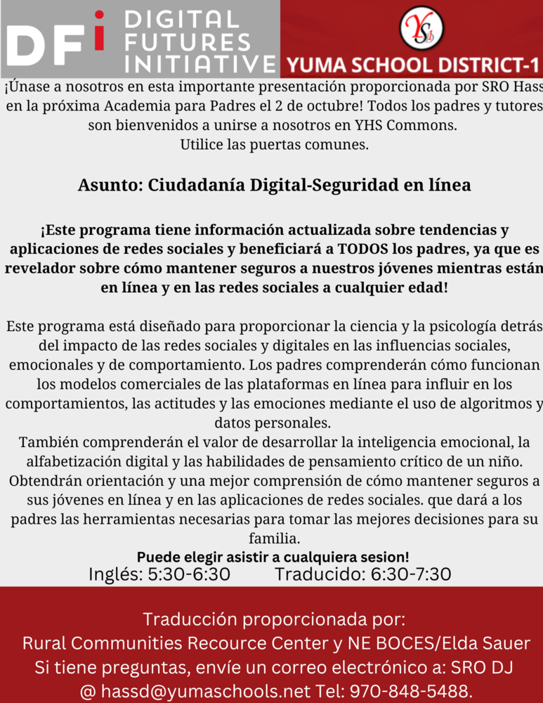 SRO Parent Academy Spanish